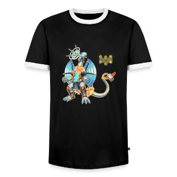 Wi-Fi Dragon - Men's Ringer Shirt - black/white - Front - AI Model Female 172 light (172cm) & AI Model Male 178 light (178cm)