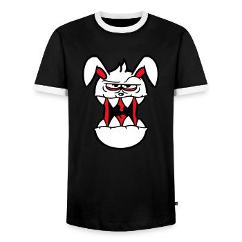 Bunny Monster Evil Cool Halloween Horror - Men's Ringer Shirt - black/white - Front - AI Model Female 172 light (172cm) & AI Model Male 178 light (178cm)