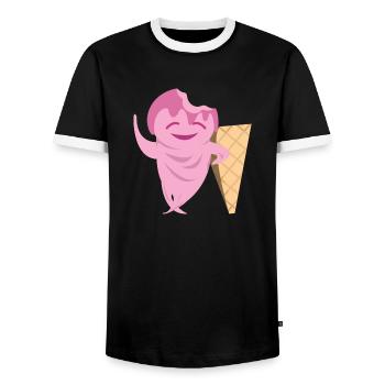 Ice cream / flirting / gift / T shirt - Men's Ringer Shirt - black/white - Front - AI Model Female 172 light (172cm) & AI Model Male 178 light (178cm)