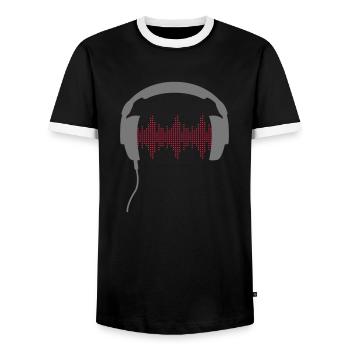DJ headphone rhytm frequency equalizer - Men's Ringer Shirt - black/white - Front - AI Model Female 172 light (172cm) & AI Model Male 178 light (178cm)