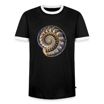 Spirale de Fibonacci, coquille, nombre d’or - T-shirt contrasté Homme - noir/blanc - Devant - AI Model Female 172 light (172cm) & AI Model Male 178 light (178cm)