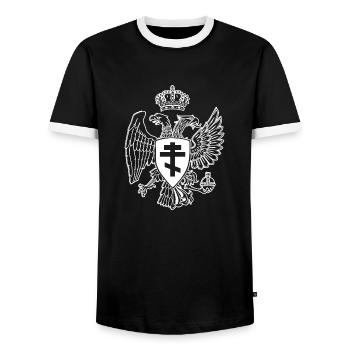 Krone Serbien Serbija Jugoslawien Balkan - Männer Kontrast-T-Shirt - Schwarz/Weiß - Vorne - AI Model Female 172 light (172cm) & AI Model Male 178 light (178cm)