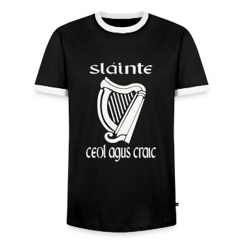 Sláinte Ceol Agus Craic Funny St Patricks Day Eire - Men's Ringer Shirt - black/white - Front - AI Model Female 172 light (172cm) & AI Model Male 178 light (178cm)