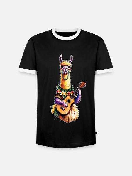 Lama spielt Ukulele - bunt - Männer Kontrast-T-Shirt - Schwarz/Weiß
