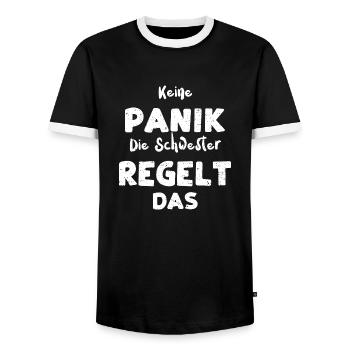 Keine Panik Die Schwester Regelt... - Männer Kontrast-T-Shirt - Schwarz/Weiß - Vorne - AI Model Female 172 light (172cm) & AI Model Male 178 light (178cm)