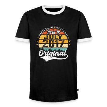 2017 July - Years of greatness since July 2017 - Men's Ringer Shirt - black/white - Front - AI Model Female 172 light (172cm) & AI Model Male 178 light (178cm)