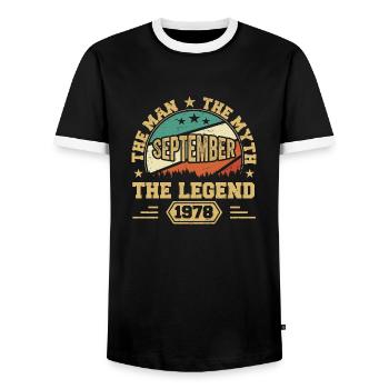 Legendary since September 1978 Retro 1978 September - Men's Ringer Shirt - black/white - Front - AI Model Female 172 light (172cm) & AI Model Male 178 light (178cm)
