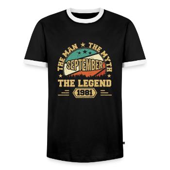 Legendary since September 1981 Retro 1981 September - Men's Ringer Shirt - black/white - Front - AI Model Female 172 light (172cm) & AI Model Male 178 light (178cm)