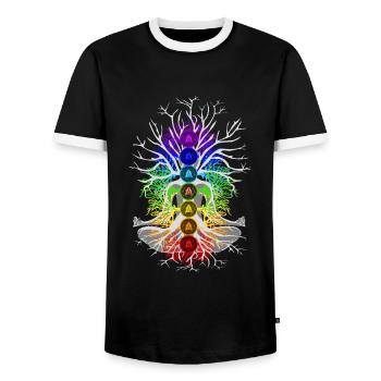 Chakra Harmony - Men's Ringer Shirt - black/white - Front - AI Model Female 172 light (172cm) & AI Model Male 178 light (178cm)