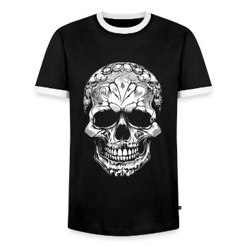dekorativer Schädel in schwarzweiss - Männer Kontrast-T-Shirt - Schwarz/Weiß - Vorne - AI Model Female 172 light (172cm) & AI Model Male 178 light (178cm)