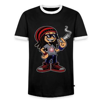 Dreadlock Smoker - Stoned man - High & Happy - Männer Kontrast-T-Shirt - Schwarz/Weiß - Vorne - AI Model Female 172 light (172cm) & AI Model Male 178 light (178cm)