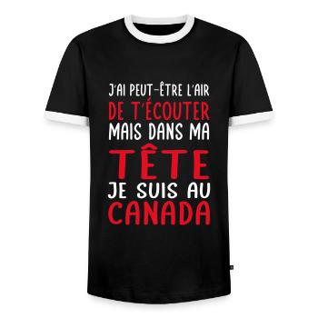 Dans ma tête je suis au Canada - Cadeau humour - T-shirt contrasté Homme - noir/blanc - Devant - AI Model Female 172 light (172cm) & AI Model Male 178 light (178cm)