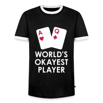 World's okayest player (two playing cards) - Men's Ringer Shirt - black/white - Front - AI Model Female 172 light (172cm) & AI Model Male 178 light (178cm)