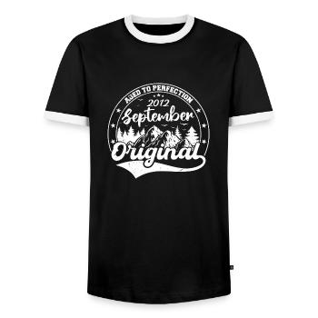 Legendary since September 2012 Birthday Gift - Men's Ringer Shirt - black/white - Front - AI Model Female 172 light (172cm) & AI Model Male 178 light (178cm)