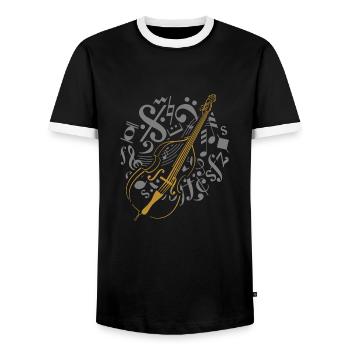 Double bass in note circle - Men's Ringer Shirt - black/white - Front - AI Model Female 172 light (172cm) & AI Model Male 178 light (178cm)