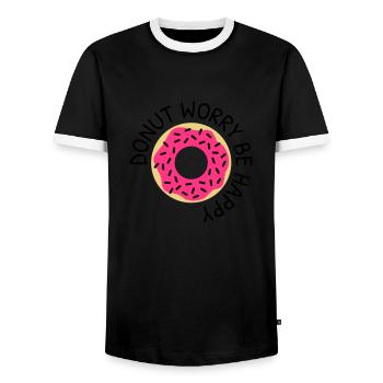 Donut worry be happy - Männer Kontrast-T-Shirt - Schwarz/Weiß - Vorne - AI Model Female 172 light (172cm) & AI Model Male 178 light (178cm)