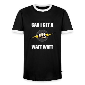 Puis-je obtenir un cadeau d’électricien Watt - T-shirt contrasté Homme - noir/blanc - Devant - AI Model Female 172 light (172cm) & AI Model Male 178 light (178cm)