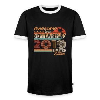 2019 September Vintage Geburtstagsgeschenk 2019 - Männer Kontrast-T-Shirt - Schwarz/Weiß - Vorne - AI Model Female 172 light (172cm) & AI Model Male 178 light (178cm)