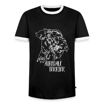 AIREDALE TERRIER loved by an Airedale Terrier dog - Men's Ringer Shirt - black/white - Front - AI Model Female 172 light (172cm) & AI Model Male 178 light (178cm)