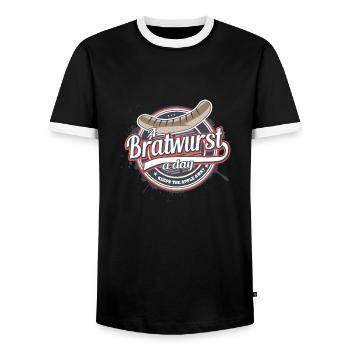 Une Bratwurst par jour éloigne la pomme - T-shirt contrasté Homme - noir/blanc - Devant - AI Model Female 172 light (172cm) & AI Model Male 178 light (178cm)