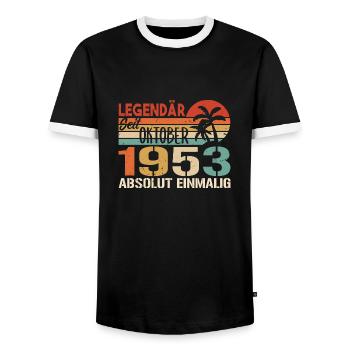 Legenden werden im Oktober 1953 geboren - 1953 - Männer Kontrast-T-Shirt - Schwarz/Weiß - Vorne - AI Model Female 172 light (172cm) & AI Model Male 178 light (178cm)