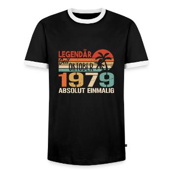 Legenden werden im Oktober 1979 geboren - 1979 - Männer Kontrast-T-Shirt - Schwarz/Weiß - Vorne - AI Model Female 172 light (172cm) & AI Model Male 178 light (178cm)