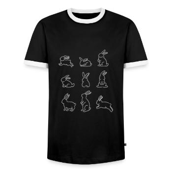 Kaninchen Aktivitäten Design für - Männer Kontrast-T-Shirt - Schwarz/Weiß - Vorne - AI Model Female 172 light (172cm) & AI Model Male 178 light (178cm)