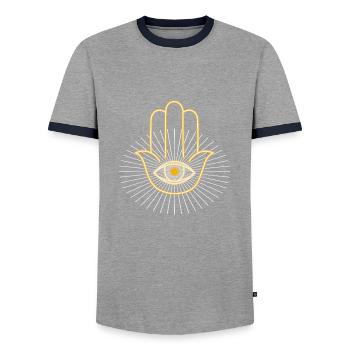 Goa Hand - Männer Kontrast-T-Shirt - Grau/Navy  - Vorne - AI Model Female 172 light (172cm) & AI Model Male 178 light (178cm)
