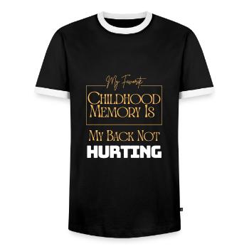 Lieblingserinnerung an die Kindheit ist, dass mein Rücken nicht schmerzt - Männer Kontrast-T-Shirt - Schwarz/Weiß - Vorne - AI Model Female 172 light (172cm) & AI Model Male 178 light (178cm)
