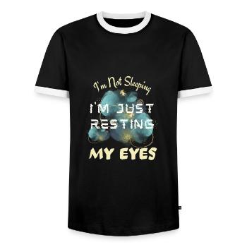 I m Not Sleeping I m Just Resting My Eyes Funny - Men's Ringer Shirt - black/white - Front - AI Model Female 172 light (172cm) & AI Model Male 178 light (178cm)