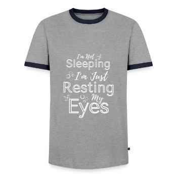 Funny I am not Sleeping I am Just Resting My Eyes - Men's Ringer Shirt - grey/navy  - Front - AI Model Female 172 light (172cm) & AI Model Male 178 light (178cm)