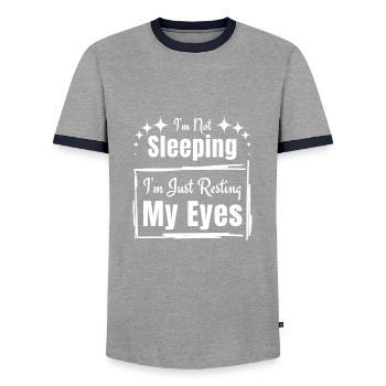 I m Not Sleeping I m Just Resting My Eyes - Men's Ringer Shirt - grey/navy  - Front - AI Model Female 172 light (172cm) & AI Model Male 178 light (178cm)