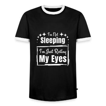 I m Not Sleeping I m Just Resting My Eyes - Men's Ringer Shirt - black/white - Front - AI Model Female 172 light (172cm) & AI Model Male 178 light (178cm)