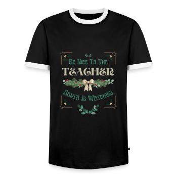 Sei nett zu dem Lehrer, der Weihnachtsmann Weihnachten beobachtet - Männer Kontrast-T-Shirt - Schwarz/Weiß - Vorne - AI Model Female 172 light (172cm) & AI Model Male 178 light (178cm)