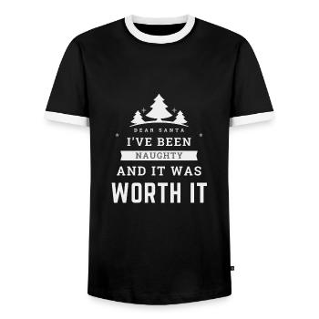 Dear Santa I've Been Naughty And It Was Worth It - Men's Ringer Shirt - black/white - Front - AI Model Female 172 light (172cm) & AI Model Male 178 light (178cm)