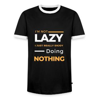 Ich bin nicht faul, ich genieße es einfach, nichts zu tun - Männer Kontrast-T-Shirt - Schwarz/Weiß - Vorne - AI Model Female 172 light (172cm) & AI Model Male 178 light (178cm)