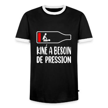 Kiné a besoin de pression t-shirt masseur humour - T-shirt contrasté Homme - noir/blanc - Devant - AI Model Female 172 light (172cm) & AI Model Male 178 light (178cm)