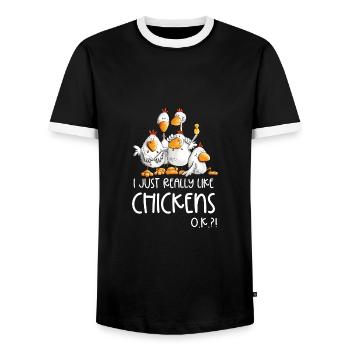 I Just Really Like Chickens Huhn Hühner - Männer Kontrast-T-Shirt - Schwarz/Weiß - Vorne - AI Model Female 172 light (172cm) & AI Model Male 178 light (178cm)