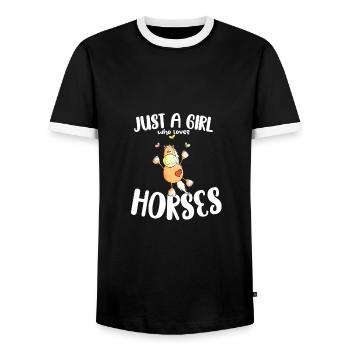 Just A Girl Who Loves Horses Pferde Spruch - Männer Kontrast-T-Shirt - Schwarz/Weiß - Vorne - AI Model Female 172 light (172cm) & AI Model Male 178 light (178cm)