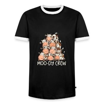 Drôle de vache pile I moo-dy Crew vache jeu de mots - T-shirt contrasté Homme - noir/blanc - Devant - AI Model Female 172 light (172cm) & AI Model Male 178 light (178cm)