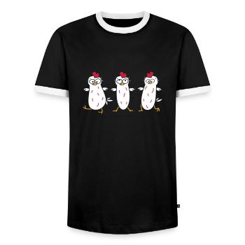 Crazy Chicken - Men's Ringer Shirt - black/white - Front - AI Model Female 172 light (172cm) & AI Model Male 178 light (178cm)