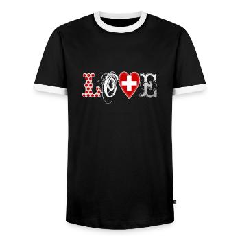 Love Suisse White - Männer Kontrast-T-Shirt - Schwarz/Weiß - Vorne - AI Model Female 172 light (172cm) & AI Model Male 178 light (178cm)