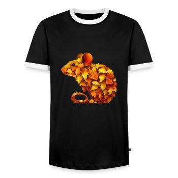 Süße Maus aus Herbst Blättern bunt - Männer Kontrast-T-Shirt - Schwarz/Weiß - Vorne - AI Model Female 172 light (172cm) & AI Model Male 178 light (178cm)