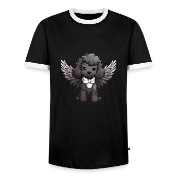 Black Poodle Angel - Cute dog with - Men's Ringer Shirt - black/white - Front - AI Model Female 172 light (172cm) & AI Model Male 178 light (178cm)