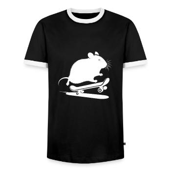 Minimalistischer Hamster Skateboard Skater - Männer Kontrast-T-Shirt - Schwarz/Weiß - Vorne - AI Model Female 172 light (172cm) & AI Model Male 178 light (178cm)