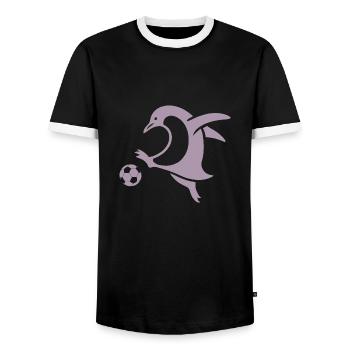 Penguin Footballer Silhouette Minimalist - Men's Ringer Shirt - black/white - Front - AI Model Female 172 light (172cm) & AI Model Male 178 light (178cm)
