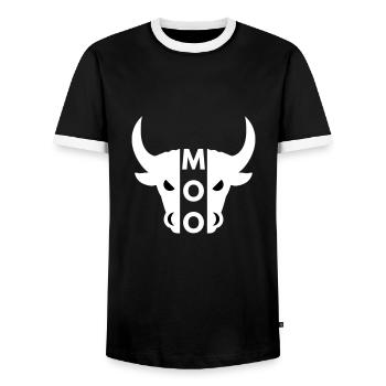 Moo (Hälfte Kopf Stier) - Männer Kontrast-T-Shirt - Schwarz/Weiß - Vorne - AI Model Female 172 light (172cm) & AI Model Male 178 light (178cm)