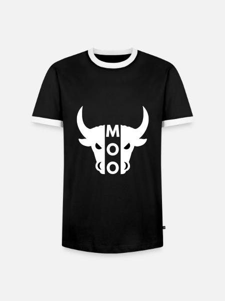 Moo (half head bull) - Men's Ringer Shirt - black/white