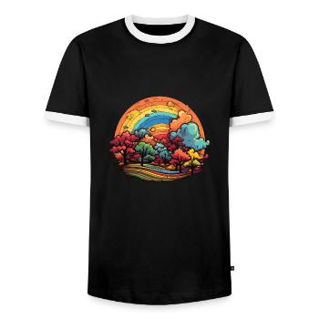 Herbstfarben-Pracht: Regenbogen aus Laub - Männer Kontrast-T-Shirt - Schwarz/Weiß - Vorne - AI Model Female 172 light (172cm) & AI Model Male 178 light (178cm)