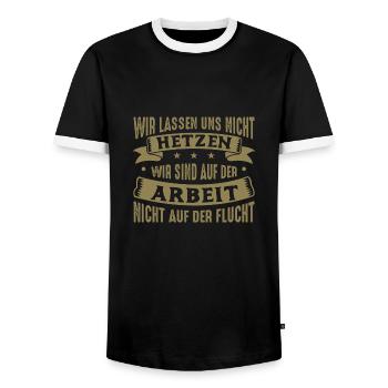 Wir lassen uns nicht hetzen Cess Spruch - Männer Kontrast-T-Shirt - Schwarz/Weiß - Vorne - AI Model Female 172 light (172cm) & AI Model Male 178 light (178cm)